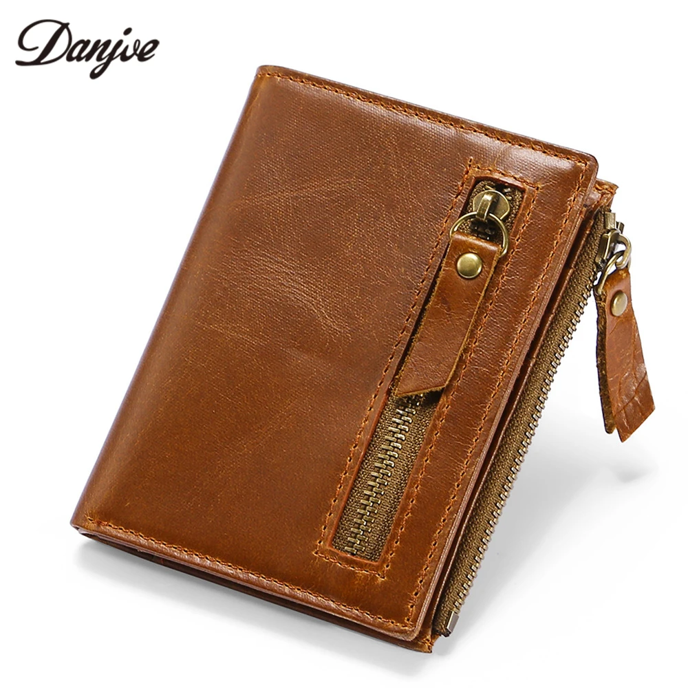 

DANJUE Oil Wax Genuine Leather Men Wallet Purse Rfid Blocking Short Card Holder Male&female Vintage Cowskin Clutch Money Bag