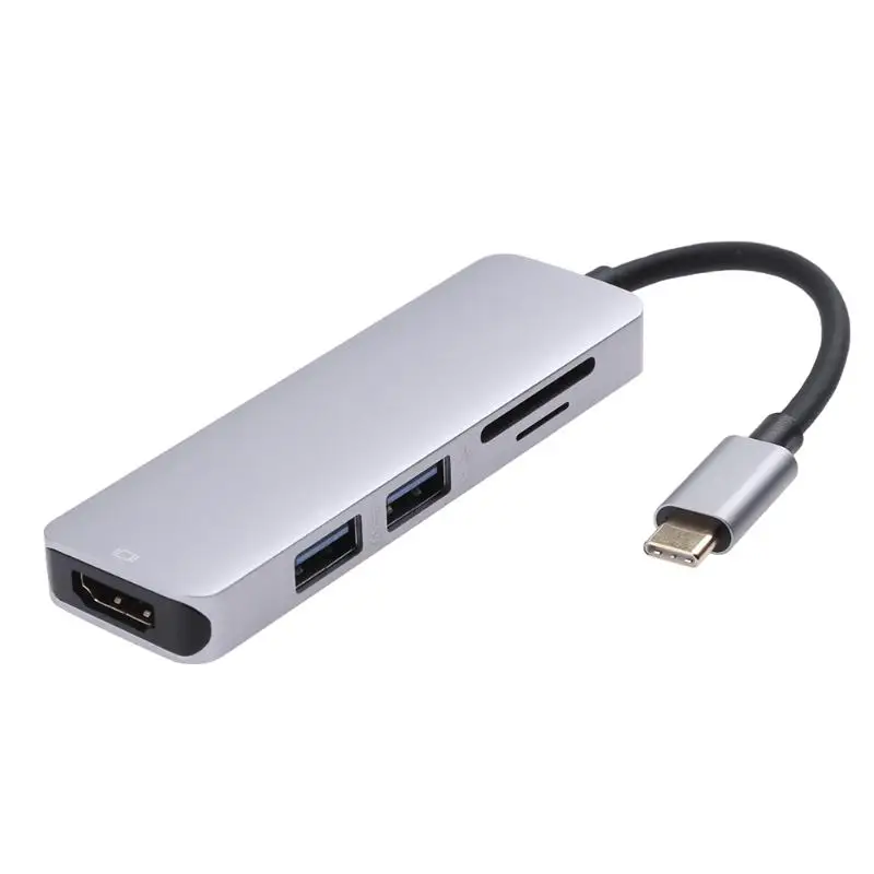 

Aluminum 5-in-1 Multifunction USB-C Adapter Type-C to 4K HD USB3.0x2 HUB TF Card Reader Converter Adapter Wire for Macbook