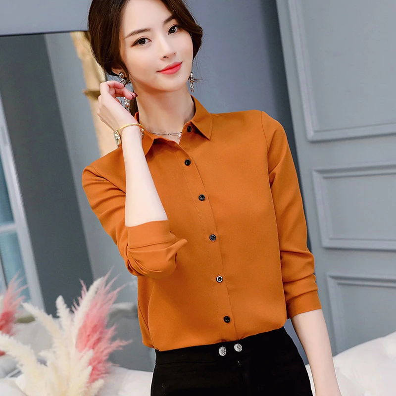 

11 Color Long Sleeve Office Ladies Summer Korean Slim Elegant Cheap Blusas Chiffon Shirts Tops Blouse Pink Shirt Woman Tops