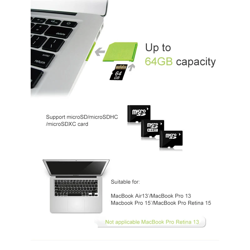 INGELON Microsd для Macbook Air TF SD карта памяти портативный конвертер адаптер для Macbook Air 1" и MacBook Pro 15" retina