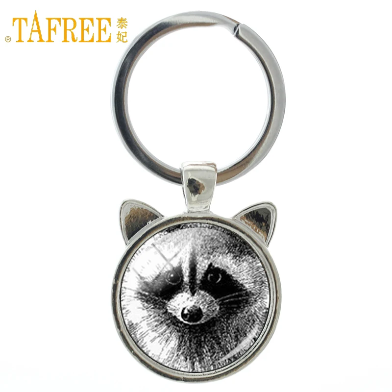 TAFREE Vintage charm Raccoon keychain retro wild animal raccoon glass dome ear key chain ring holder men women car jewelry CN140 цена TAFREE Vintage charm Raccoon keychain retro wild animal raccoon glass dome ear key chain ring holder men women car jewelry CN140 цены онлайн