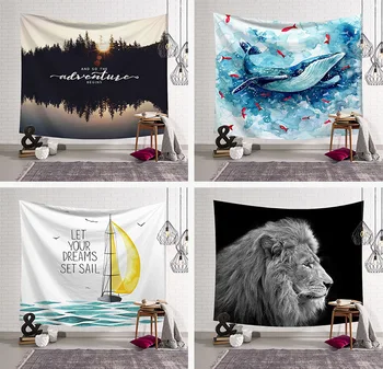 

Tapestry Nordic Simplicity Black and White Lion Tiger Leopard Printed Tapestry Bedroom Hanging Table Cloth Wall Hanging Decor