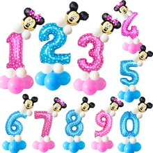 19 шт. 32 дюйма розовый синий день рождения воздушные шары в форме цифр с Микки воздушный шар из фольги Минни дети день рождения шары из латекса 1 2 3
