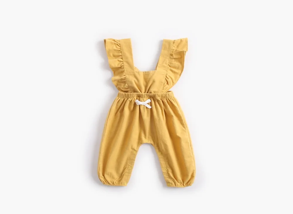 Babies Rompers Kids Autumn Winter Strap Infant Kids Clothing Colorful Long Jumpsuit with Bow Baby Newborn Girls Rompers Clothes - Цвет: Yellow