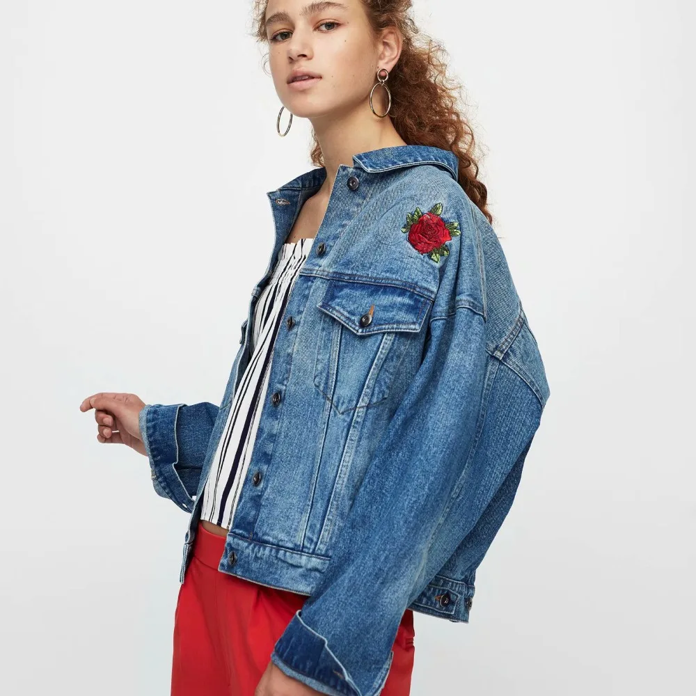 Street Cotton Jeans Jacket Loose Leisure Embroidered Coat Long Sleeve Short Women Tops Trend Fashionable New Casual Women Jacket