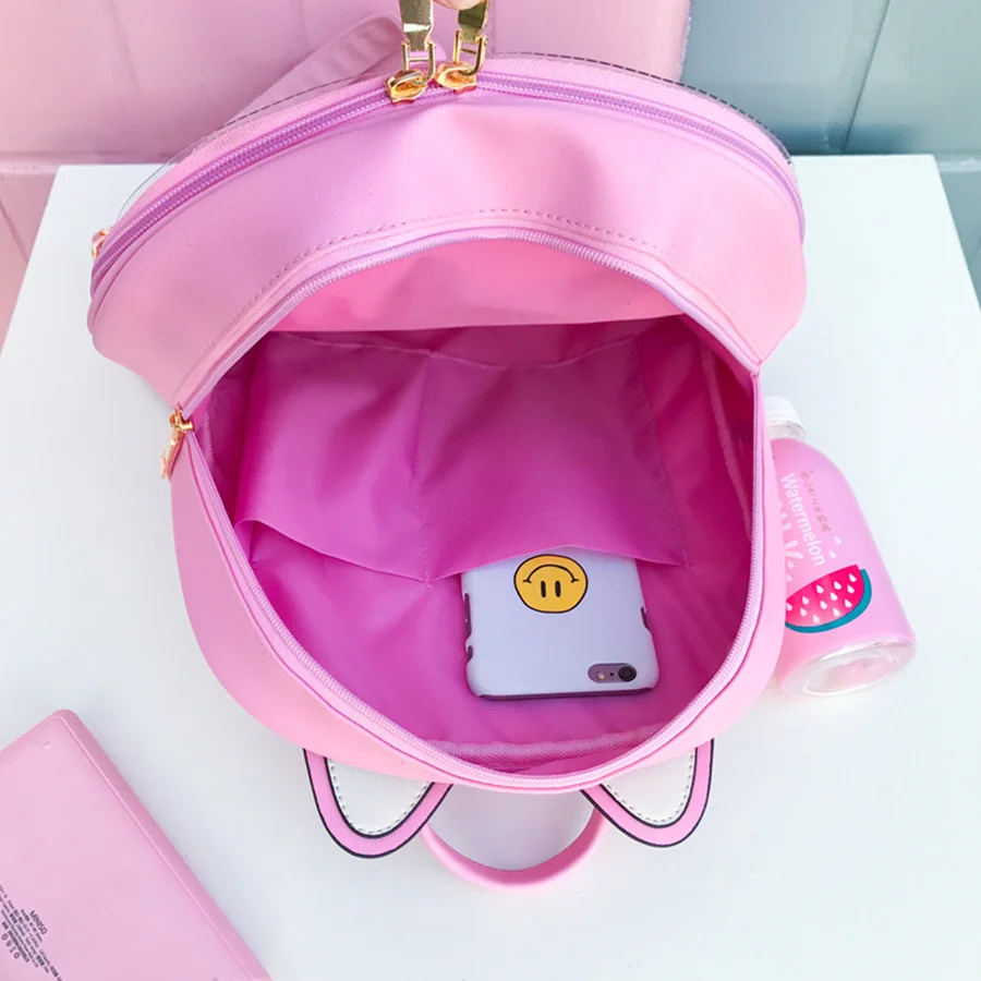 Lovely Cat Ear Leather Backpacks Candy Color Transparent Bag Teenage Girls Travel Bakpack Children Shoulder Bags School Itabag