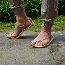 AGESEA/Новинка года; льняная соломенная обувь ручной вязки; мужские летние сандалии; Коллекция обуви в стиле ретро; удобные парные тапочки; HZ