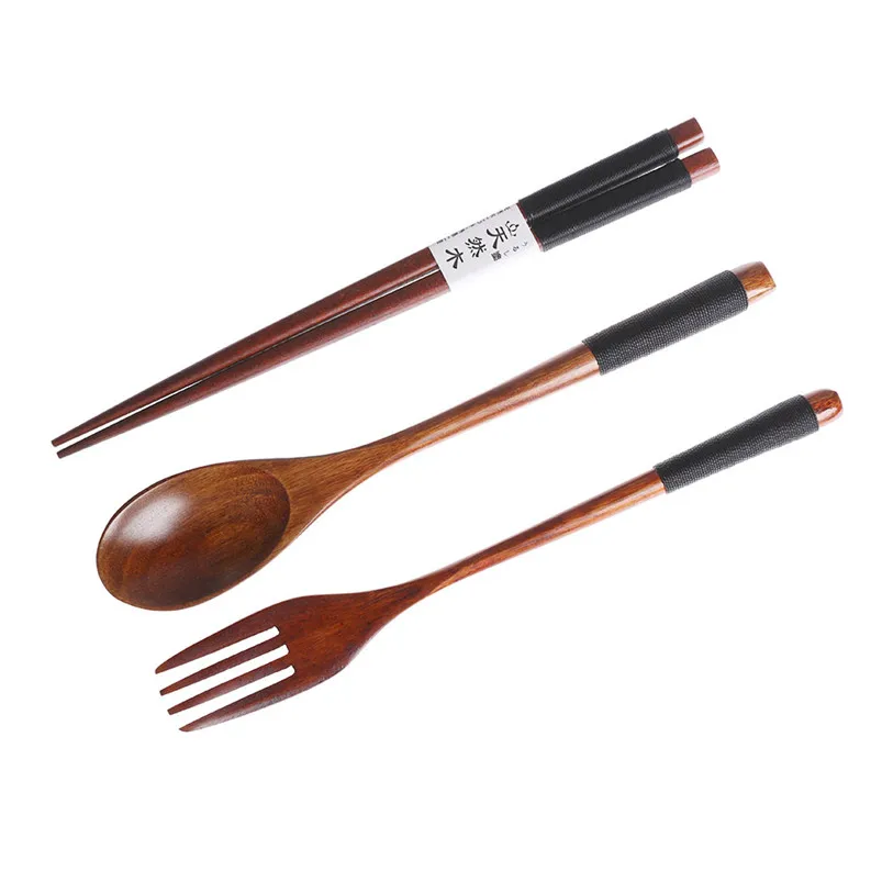 Useful Spoon Fork Chopsticks Portable Tableware Wooden Cutlery Sets Travel Dinnerware Suit Environmental with Cloth Pack 20JY171