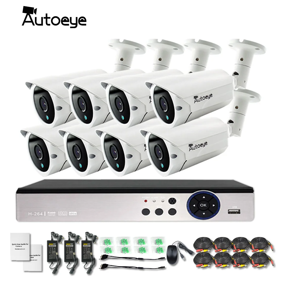 

Autoeye 8CH AHD 5MP IMX326 Outdoor Waterproof Surveillance Camera System AHD Camera Kit UTC Control Supported