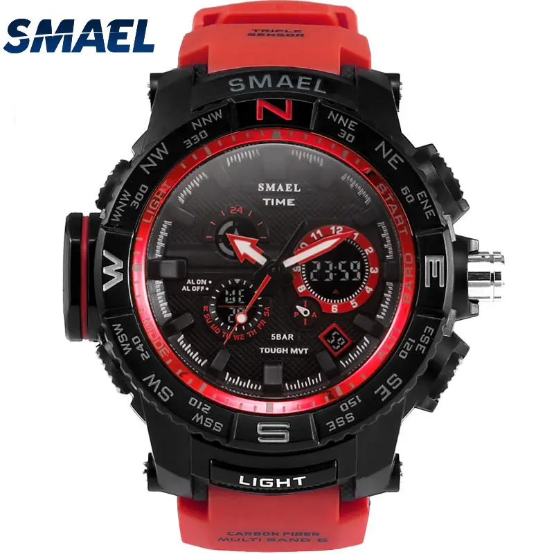 

Fantastic Fashion Red Band Man Sport Waterproof Outdoor Young Men Dual Digital Diplay Watch New Clock Cool Look SMAEL 1531