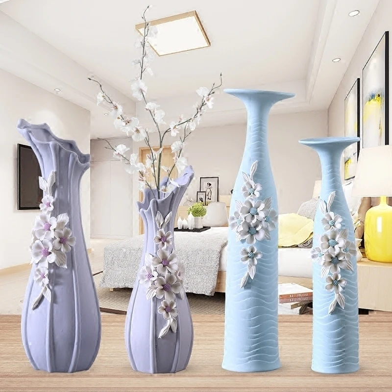 

white porcelain flower design blue purple vase modern home decor crafts art ceramic vase room decoration furniture ornaments