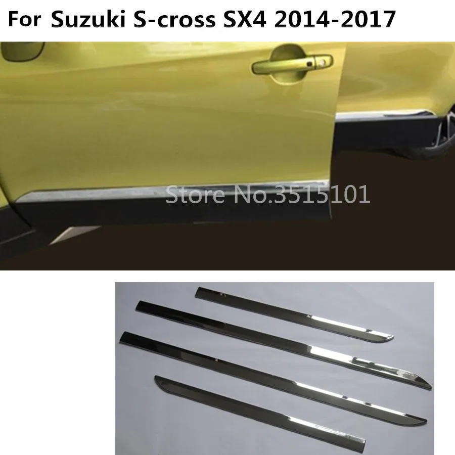 

car styling cover ABS chrome Side bottom Door trim frame stick Strip part 4pcs For Suzuki S-cross scross SX4 2014 2015 2016 2017