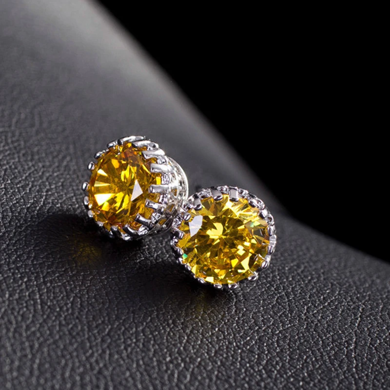 

11 Color Options Elegant Round AAA White Zircon 925 Sterling Silver Stud Earring For Women M02-E0038