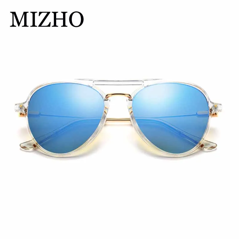 

MIZHO Transparent Plastic Frames Pilot Sunglasses Women Mirror Lens High Quality UV400 Real Color Men Korea Eyewear Mujer white