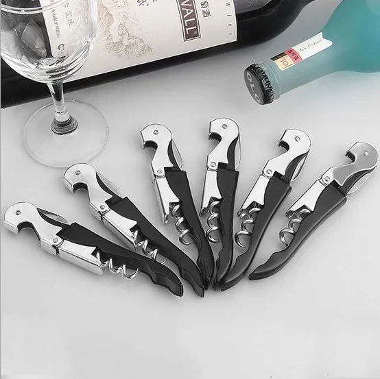 

1PC Stainless Steel Wine Opener Screw Corkscrew Double Hinge Waiters Wine Bottle Opener Hippocampus Can Beer Opener KX 173