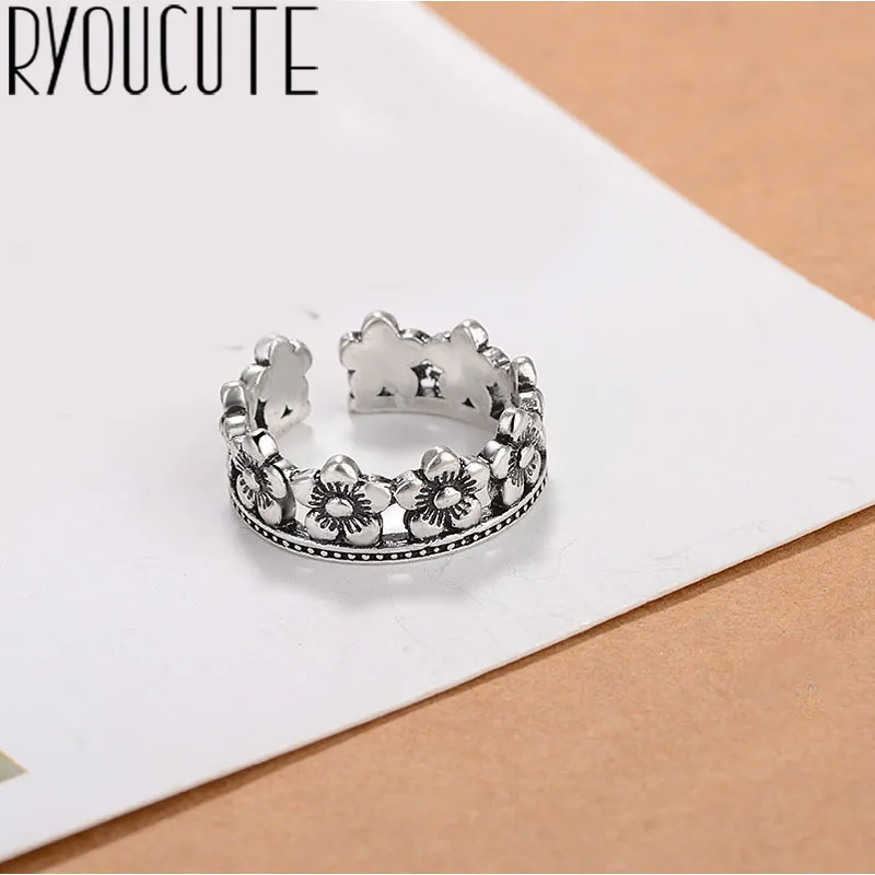 

Bohemian New 925 Sterling Silver Big Crown Rings for Women Gift Adjustable Size Antique Ring Wedding Jewelry Wholesale