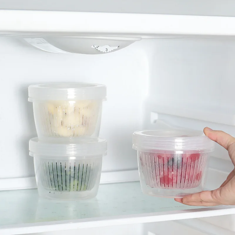 

Kitchen Accessories Crisper Round Drain Sealed Box For Ginger Garlic Onion Refrigerator Container Storage Box Kitchen Organizer