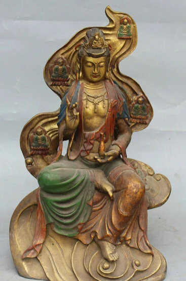 

JP S0524 16" Chinese Bronze With Color Painting Kwan-yin Guan Yin Goddess Vase Statue Discount 35%