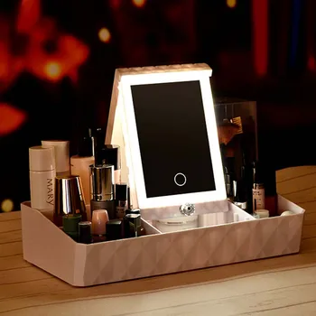 

Plastic Storage Box New Sytle Jewelry Makeup Organizer Cosmetic Sundries Desktop Storage Shelf Racks With Mirror