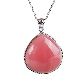 

Madagascar Pink Natural Rose Quartz Gemstone Silver Jewelry Fashion Water Drop Bead Crystal Pendant 31*30*11mm