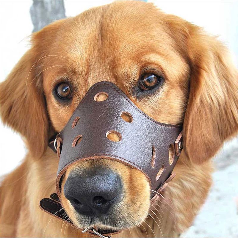 soft PU Leather Pet Dog Adjustable Mask Anti Bark Bite Mesh Mouth