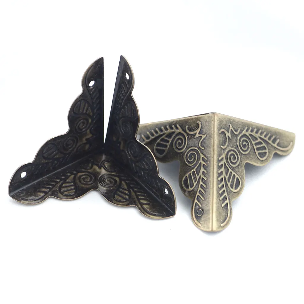 4 Pieces Metal Jewelry Chest Box Wooden Case Decorative Feet Leg Corner Protector