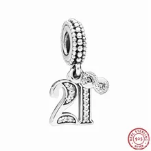 Подарок на день рождения 925 стерлингового серебра 21 год любви бусины с прозрачными CZ DIY Fit PANDORA Подвески для женщин ювелирные изделия FL737