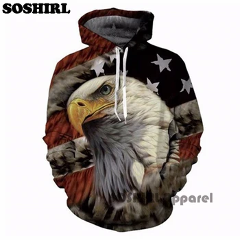 SOSHIRL Eagle 3D Print Hoodies Sweatshirts Men Pullover