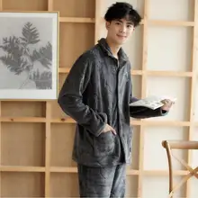 Мужская Новая пижама с длинными рукавами, коралловый флисовый костюм с длинными рукавами, домашняя пижама