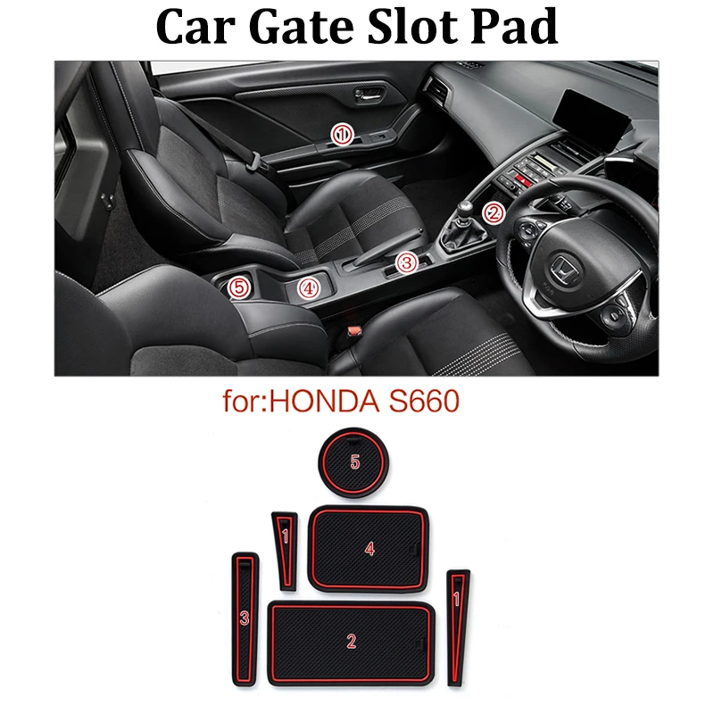 

For HONDA S660 Car Gate slot pad Interior Door Pad/Cup mat car styling Car Cup pad Interior decoration accessory 6pcs/set
