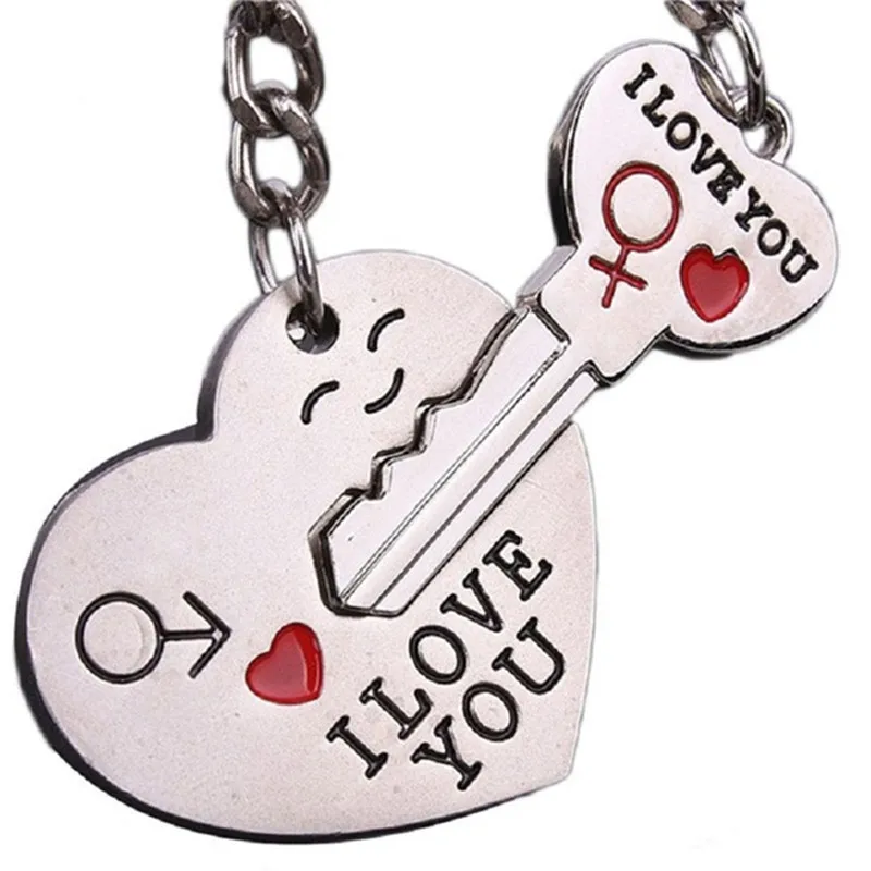 2 Pcs Arrow & "I Love You" Heart & Key Couple Key Chain Ring Keyring