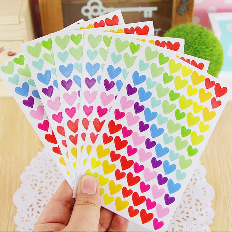 

6 sheets/lot Cute Kawaii Sticker For Photo Album Decoration Supplie Lovely Heart Dot Star Stickers For Scrapbooking Paper Craft