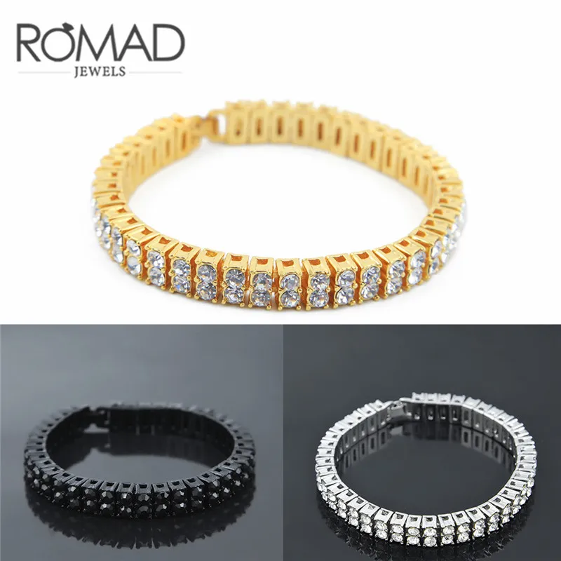 

ROMAD Punk Luxury Vintage Bracelet Crystal Bracelets For Men Charm Silver Gold Black Color Bracelets Gift Fashion Jewelry R4