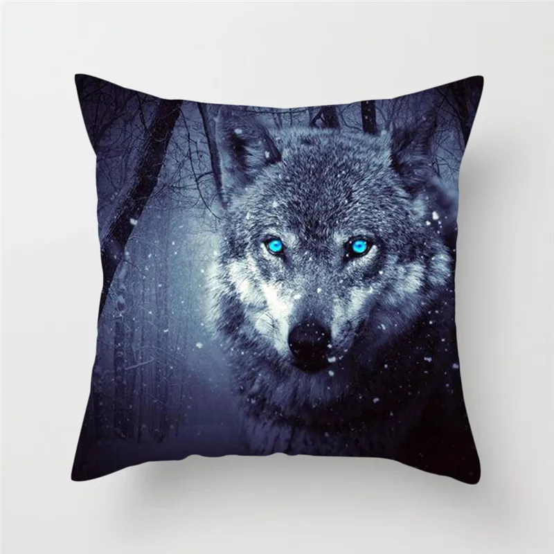 Fuwatacchi Ferocious Wolf Cushion Cover Wolf Howl Moon Pillow Cover For Home Chair Wolf in the Forest Decorative Pillows 45*45cm
