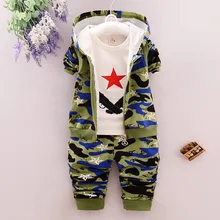 Children Camouflage Clothes Kids Sport Suit Autumn Cotton Camo Hooded Vest And T-shirt And Pants 3Pcs Clothing Set basik kids vest hooded gray melange kids clothes children clothing