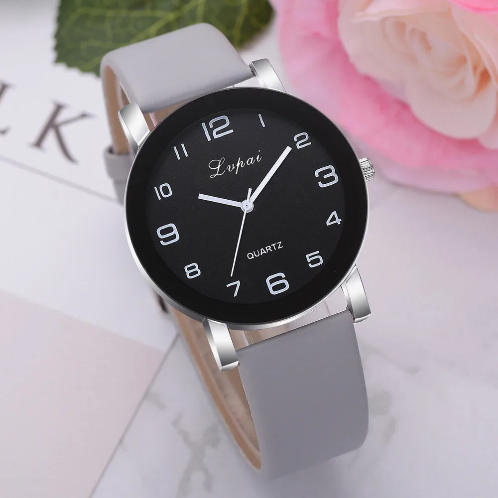 Новинка, известный бренд, Женские Простые Модные Аналоговые кварцевые круглые наручные часы с кожаным ремешком, женские часы# D