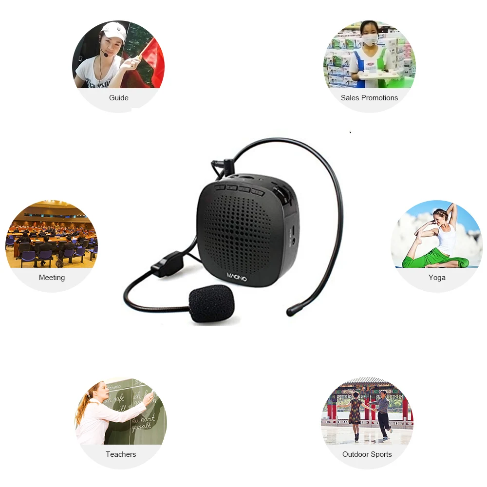 MAONO Voice Amplifier Mini Rechargeable PA system(1020mAh) with Wired Microphone for Teachers Presentations Coaches Tour Guides