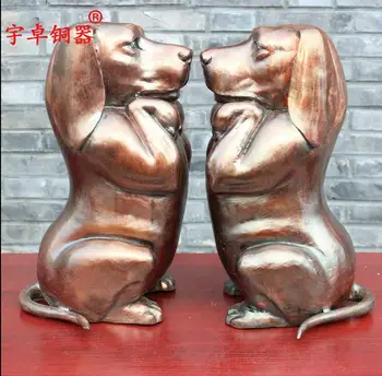 

16" Art Deco Sculpture A Pair Dog Squat Lovely Pet Dog Bronze Statue