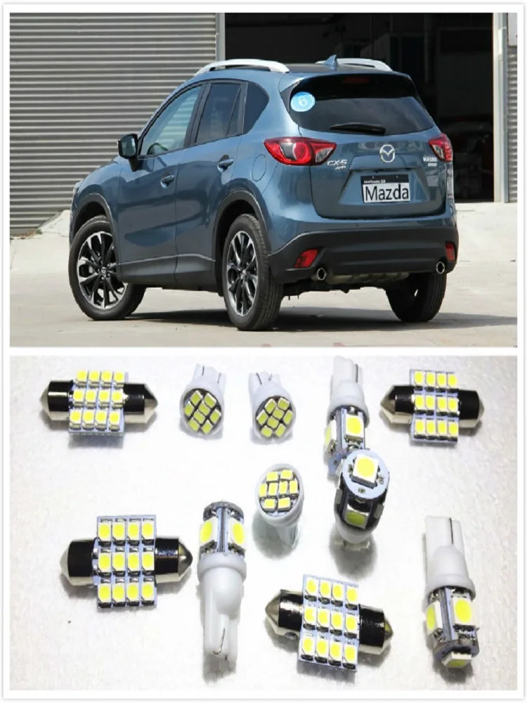 

11 set White LED Lights Interior Package 10 & 31mm Map Dome For Mazda CX-5 CX-9 3 2 5 6 Sport CX-7 B4000 1990-2019