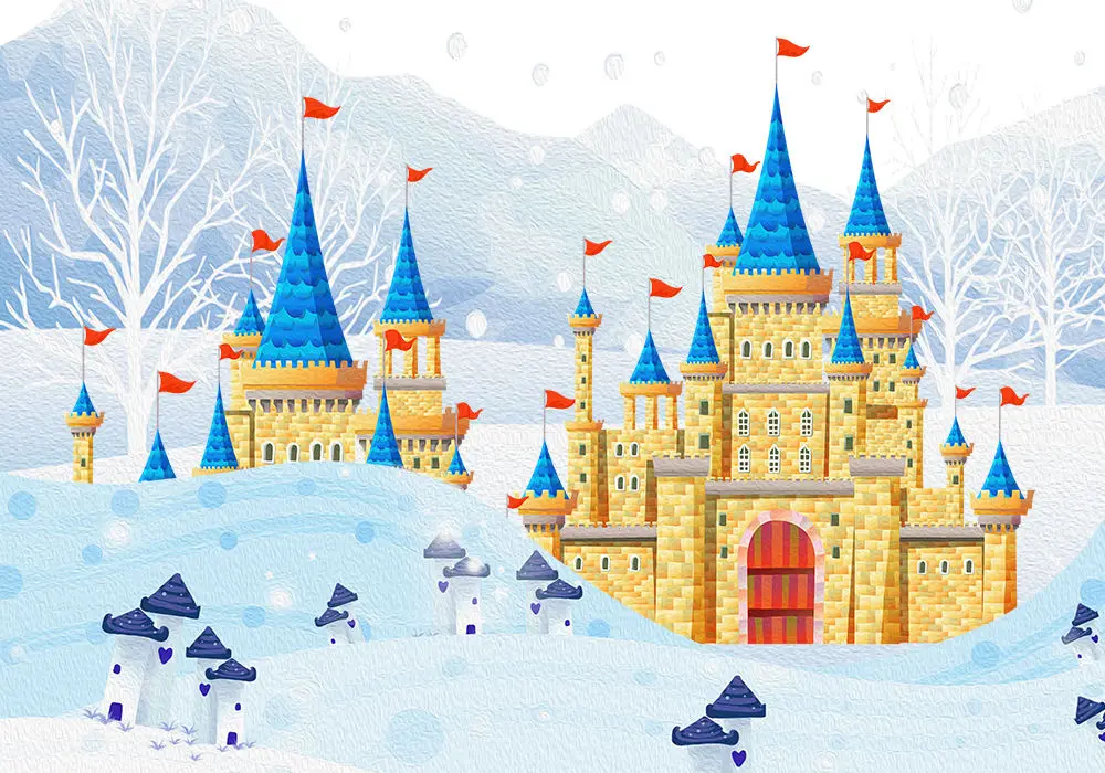Custom wallpaper murals cute snow scene castle oil painting children's room wall - high-grade waterproof material Custom wallpaper murals cute snow scene castle oil painting children's room wall - high-grade waterproof material