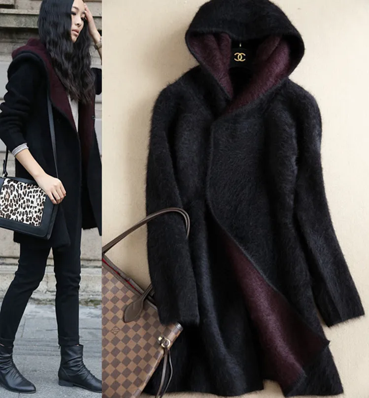 Buy 2016 new European mink cashmere sweater Angora station autumn hooded long