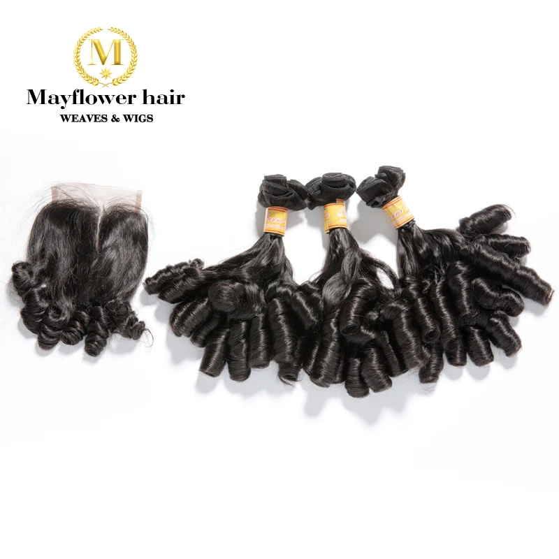 

Mayflower Funmi Hair Candy curl 2/3/4 bundles with 4x4 closure Double drawn Natural black Remy hair 8-18" mixed Free shipping
