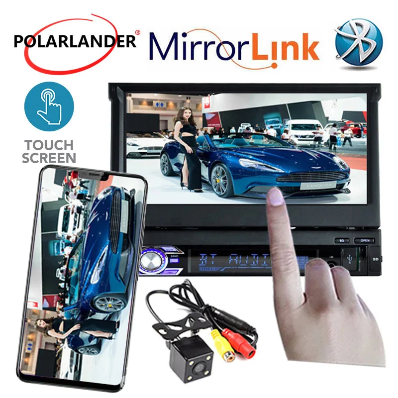 

12V 7 Inch 1 DIN Car Touch Screen Bluetooth Stereo FM/USB/TF/AUX MP4 MP5 Radio Player Rear Camera input Mirror Link