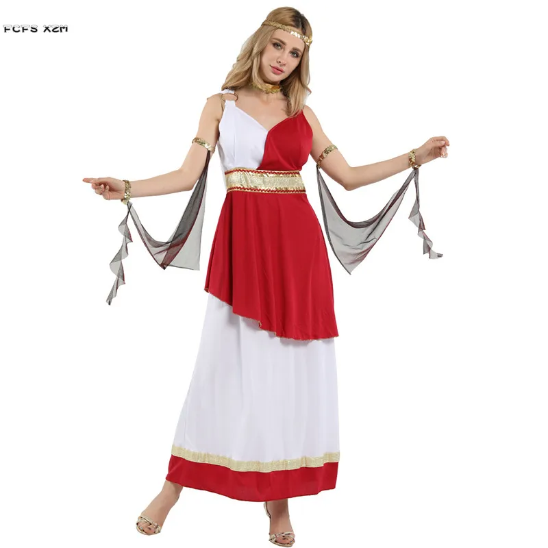 

Women Greece Princess Queen Cosplays Female Halloween Goddess Athena Costume Purim Carnival Masquerade Nightclub Bar Party dress