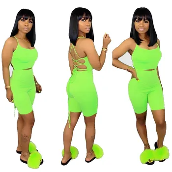 

2019 Women Summer Hollow Backless Two Piece Set Sleeveless Spaghetti Strap Shorts Beach Suit Bodycon One Piece Overall