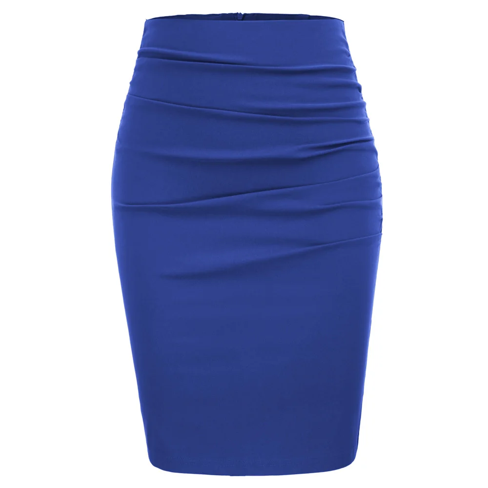 

GK Women skirts Vintage sheath office lady skirts Solid Color Ruched empire Front Hips-wrapped pleated Pencil Skirt