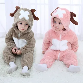 

SAILEROAD Cute Cartoon Flannel Baby Rompers Deer Cotton Baby Boys Girls Animal Rompers Baby's Sets kigurumi New Born Cosplay