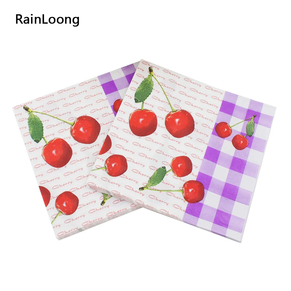 

[RainLoong] Cherry Printed Paper Napkin Fruit Para Festas & Party Decoration Tissue 33*33cm 1pack/lot