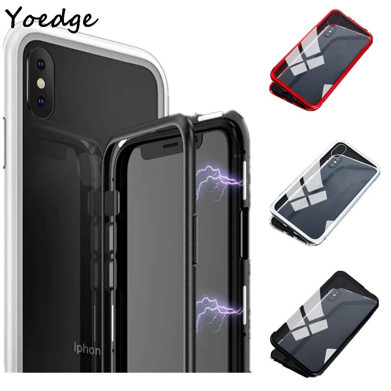 

Metal Magnetic Coque for iPhone X XR XS MAX 10 8 7 6 6S Plus Tempered Glass Back Magnet Cases Cover for iPhone 7 Plus Phone Case