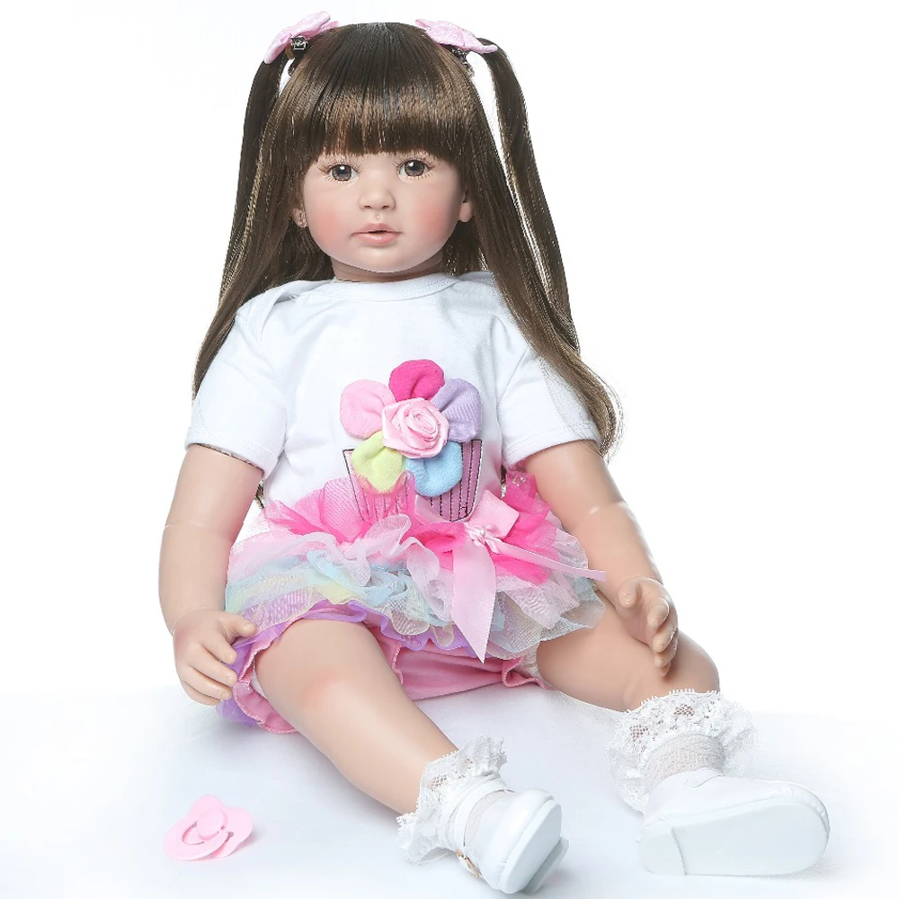 

Silicone vinyl Reborn Baby Doll Toys 24'' brown eyes Princess Toddler Babies Dolls Girls Birthday bebe Gift Present Play House